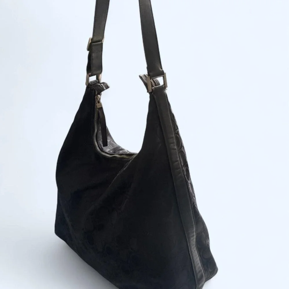 Ferragamo Gancini Canvas Leather Tote Bag Black